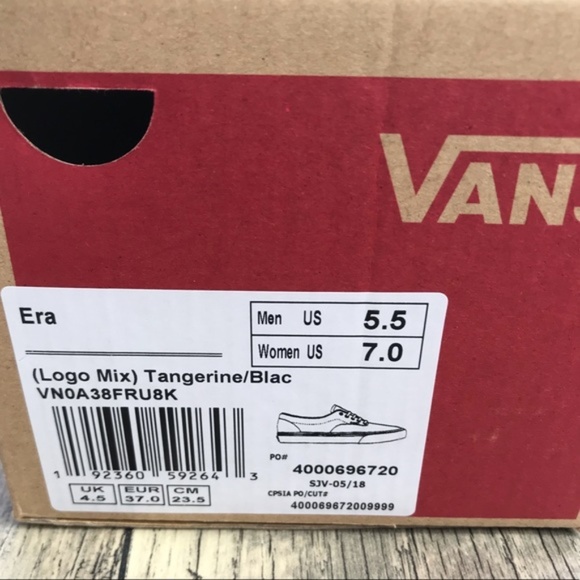 🎄SALE!🎄 NWT VANS Era Logo MIx Tangerine Orange AUTHENTIC Sneaker Womens Size 7 - Picture 8 of 8